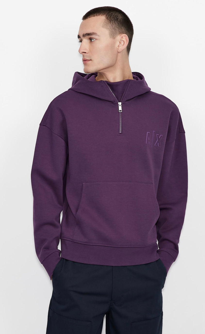 Armani exchange HOODED LOGO COTTON BLEND SWEATSHIRT PURPLE