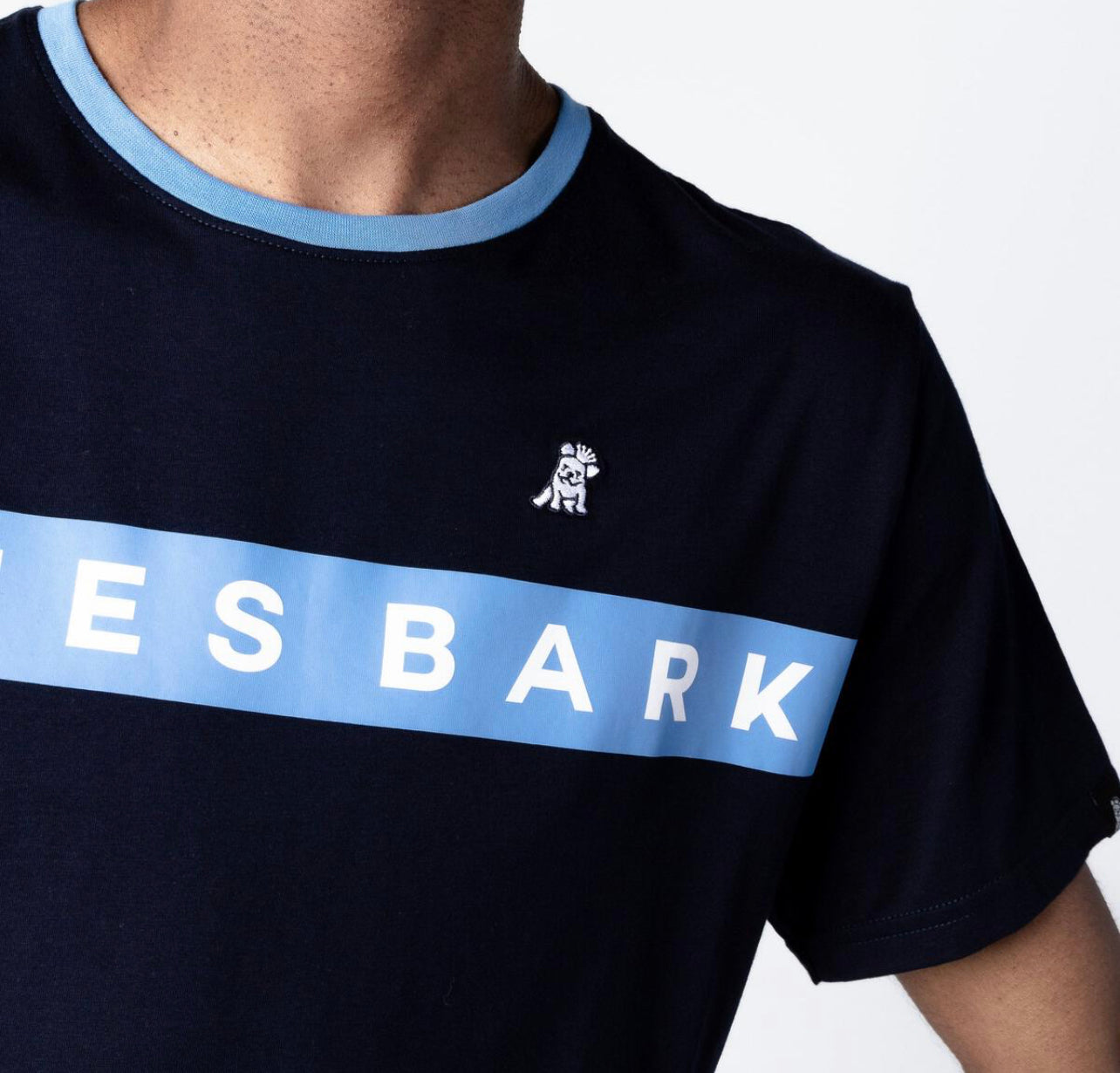 JAMES BARK Men's Navy Logo Stripe Jersey T-Shirt