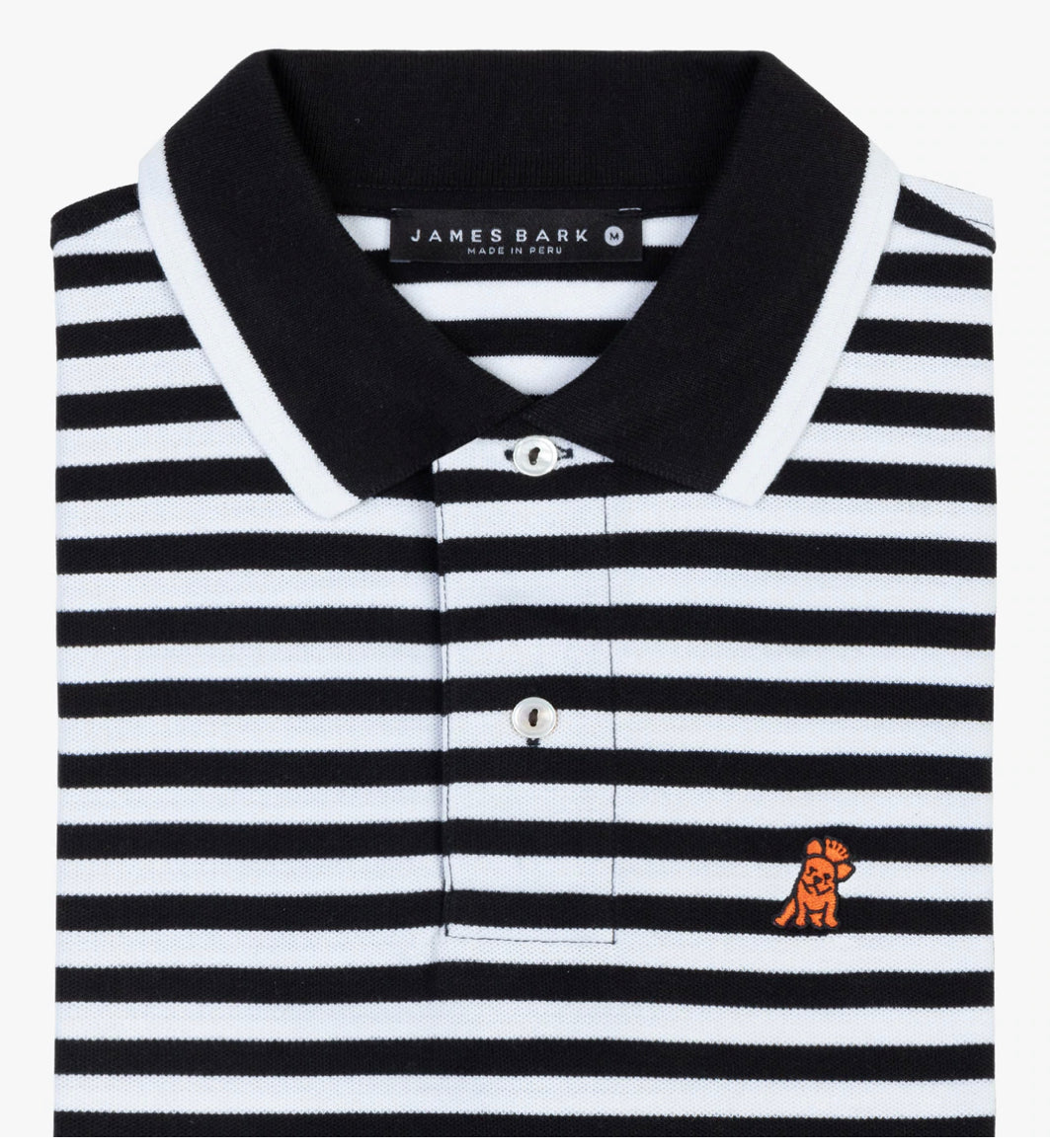 JAMES BARK Men's Black Striped Polo Shirt - Orange Bark