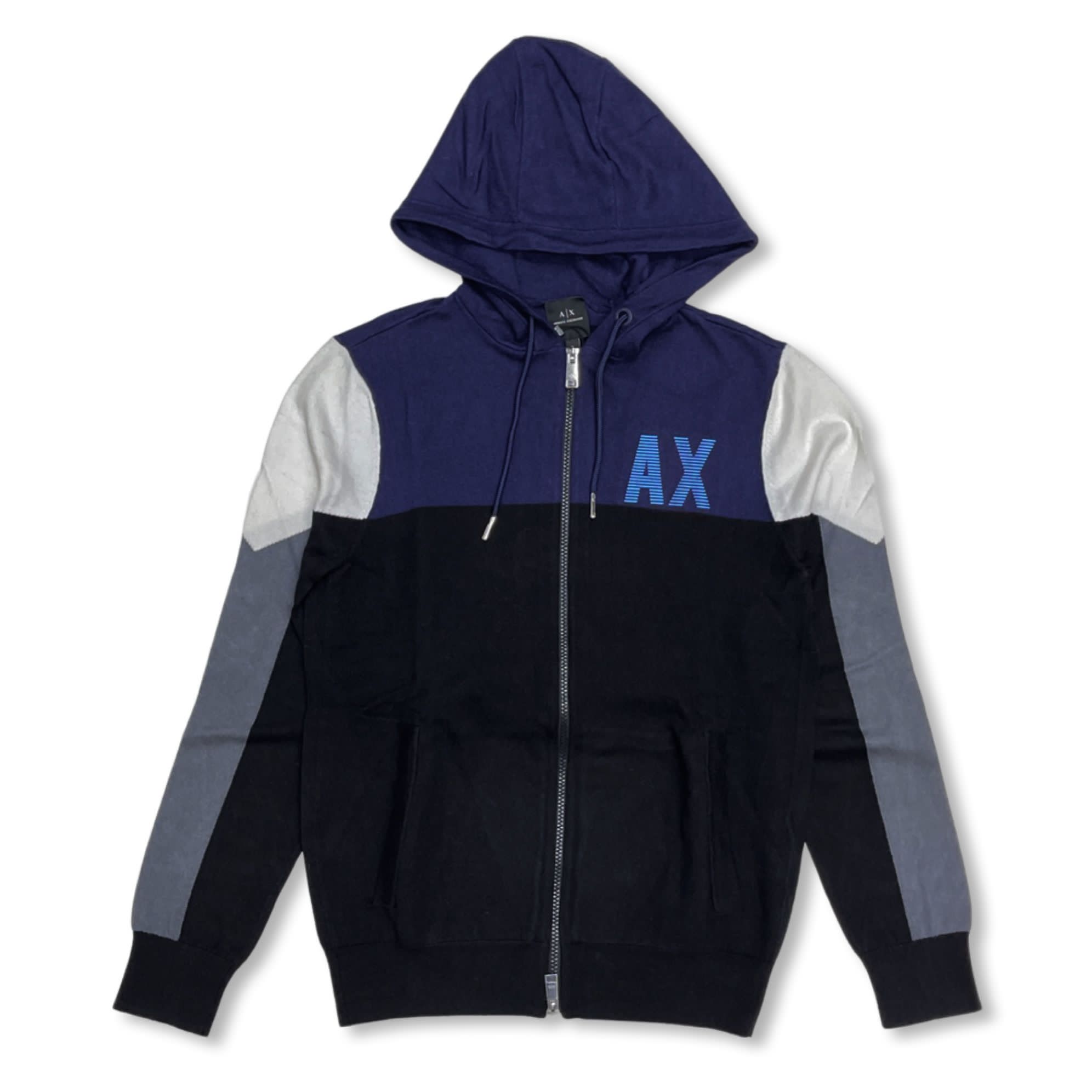 ARMANI EXCHANGE HOODED ZIP LOGO SWEATSHIRT NAVY/GRAY