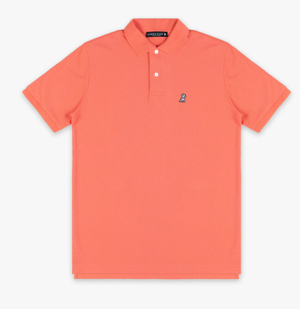 JAMES BARK Men's Hot Coral Regular Fit Polo Shirt - White Bark