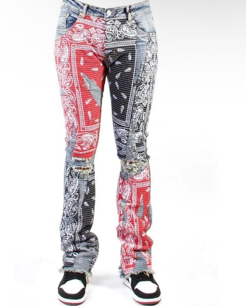 COPPER BANDANNA RED STACKED JEANS( 2250601)