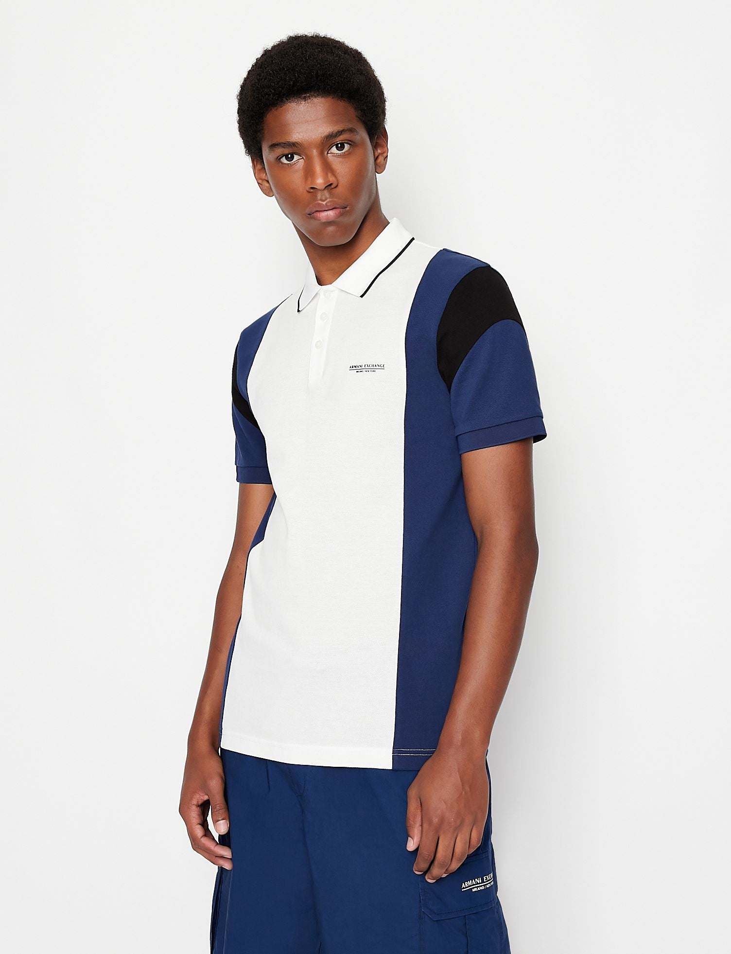 Armani Exchange Polo White Navy 3LZFLA ZJM5Z 85BM